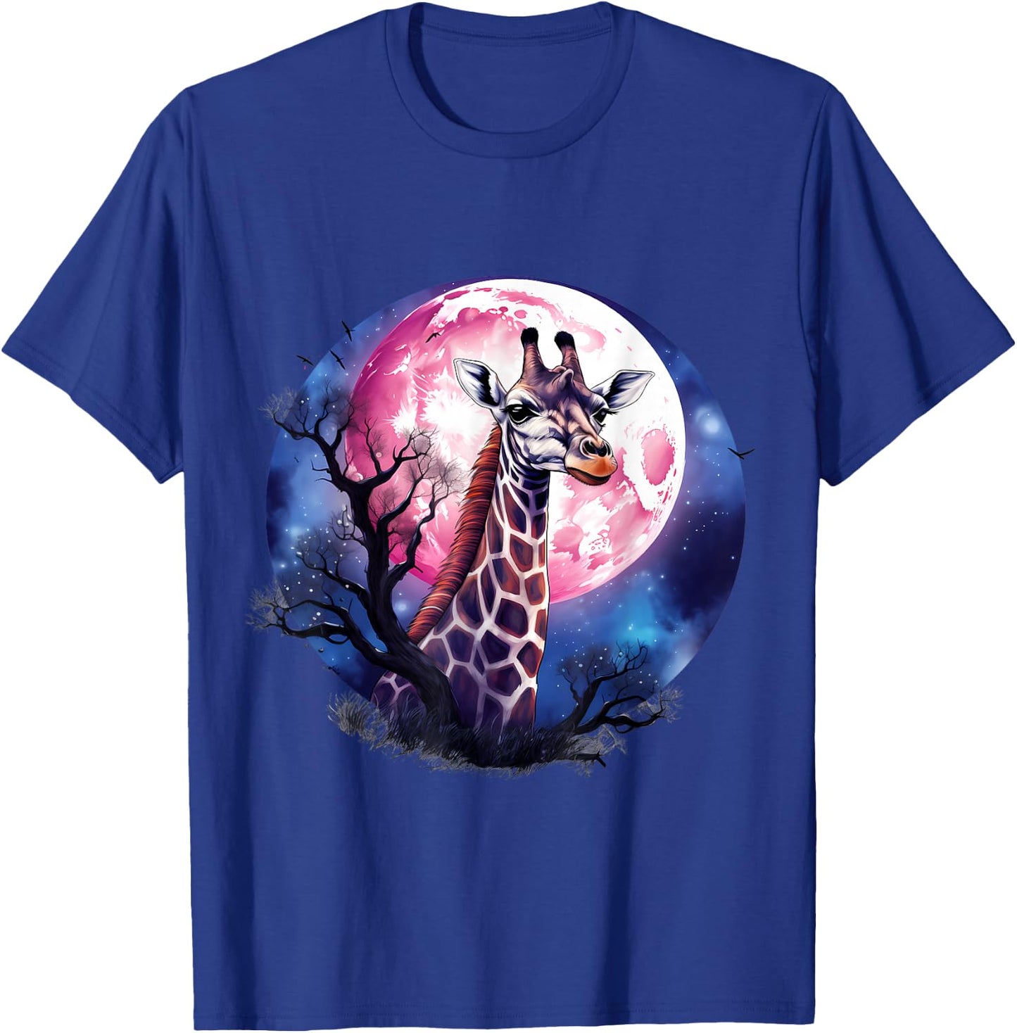 Giraffe Wildlife Safari Tree Moon Animal Art Nature Artwork T-Shirt - T-Shirt | Royal
