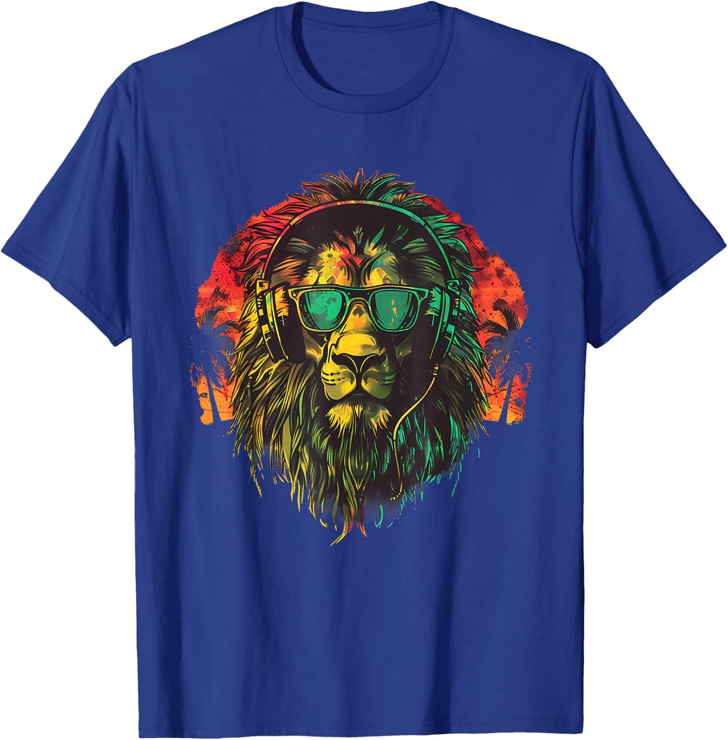 Rasta Reggae Music Headphones Lion Of Judah Jamaican Music T-Shirt - T-Shirt | Royal
