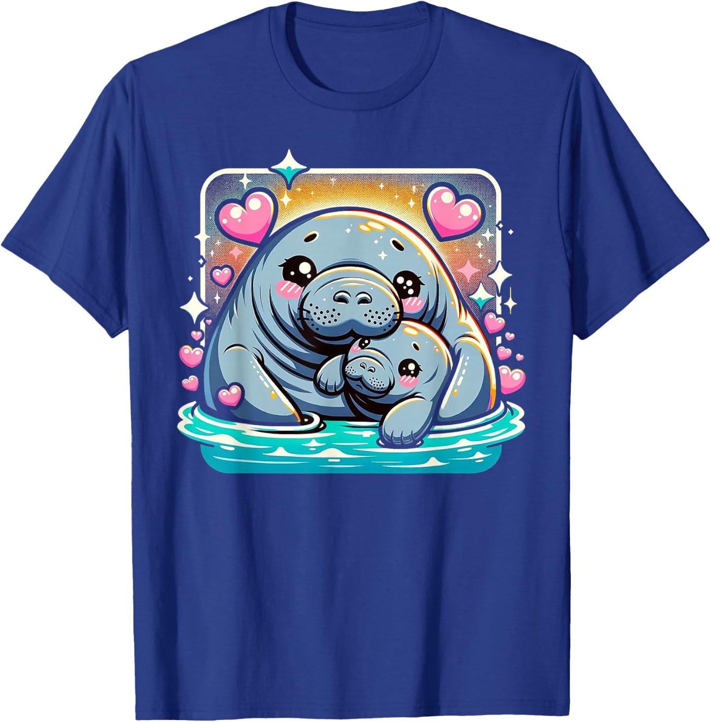 Manatee Love Baby And Mom Sirenian Manatees Hearts T-Shirt - T-Shirt | Royal