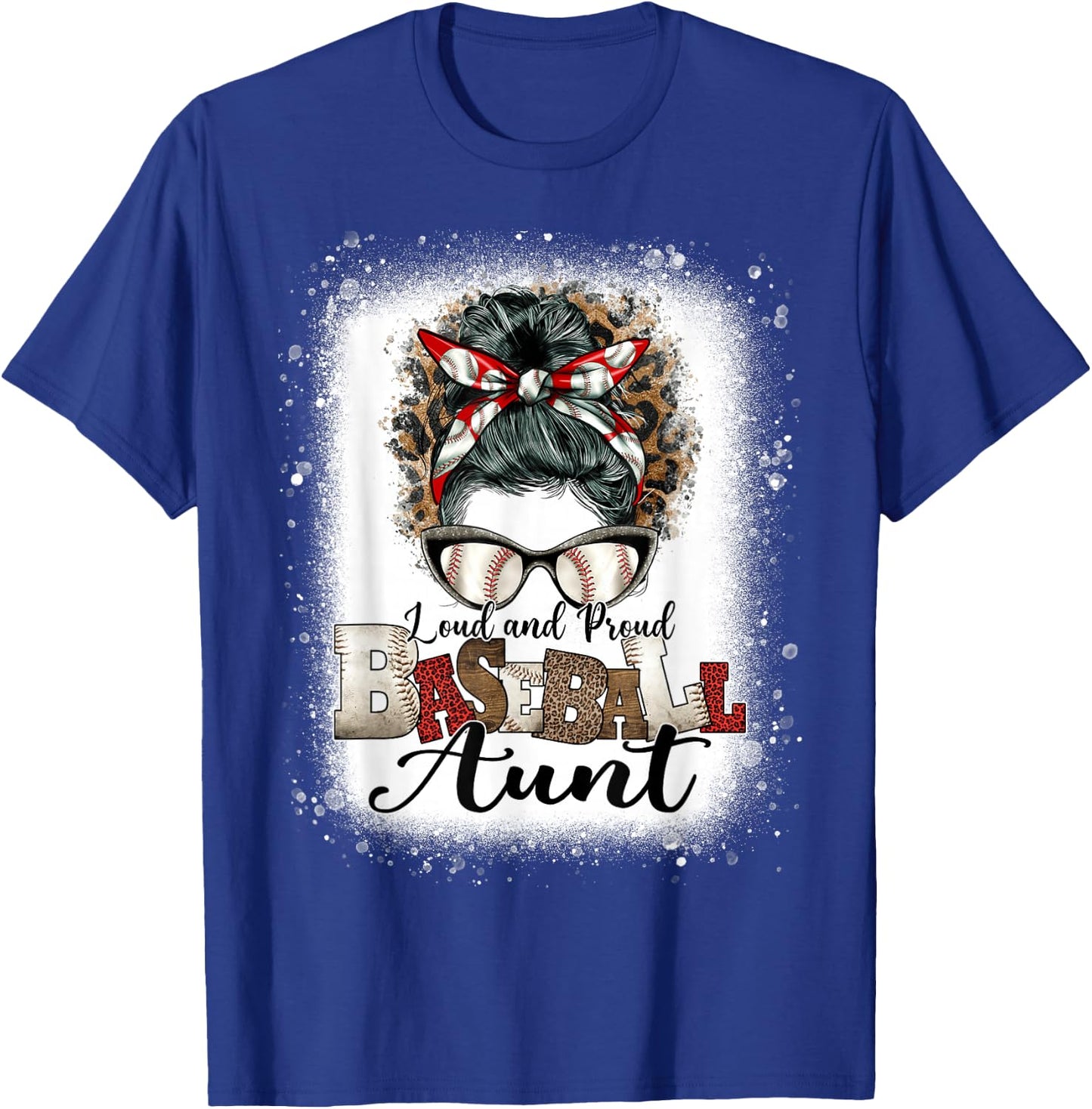 Loud Proud BaseBall Aunt Life Messy Bun Leopard T-Shirt - T-Shirt | Royal