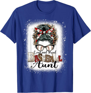 Loud Proud BaseBall Aunt Life Messy Bun Leopard T-Shirt - T-Shirt | Royal