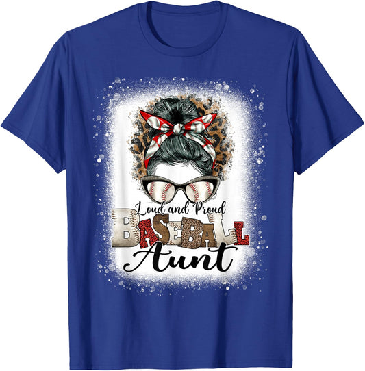 Loud Proud BaseBall Aunt Life Messy Bun Leopard T-Shirt - T-Shirt | Royal