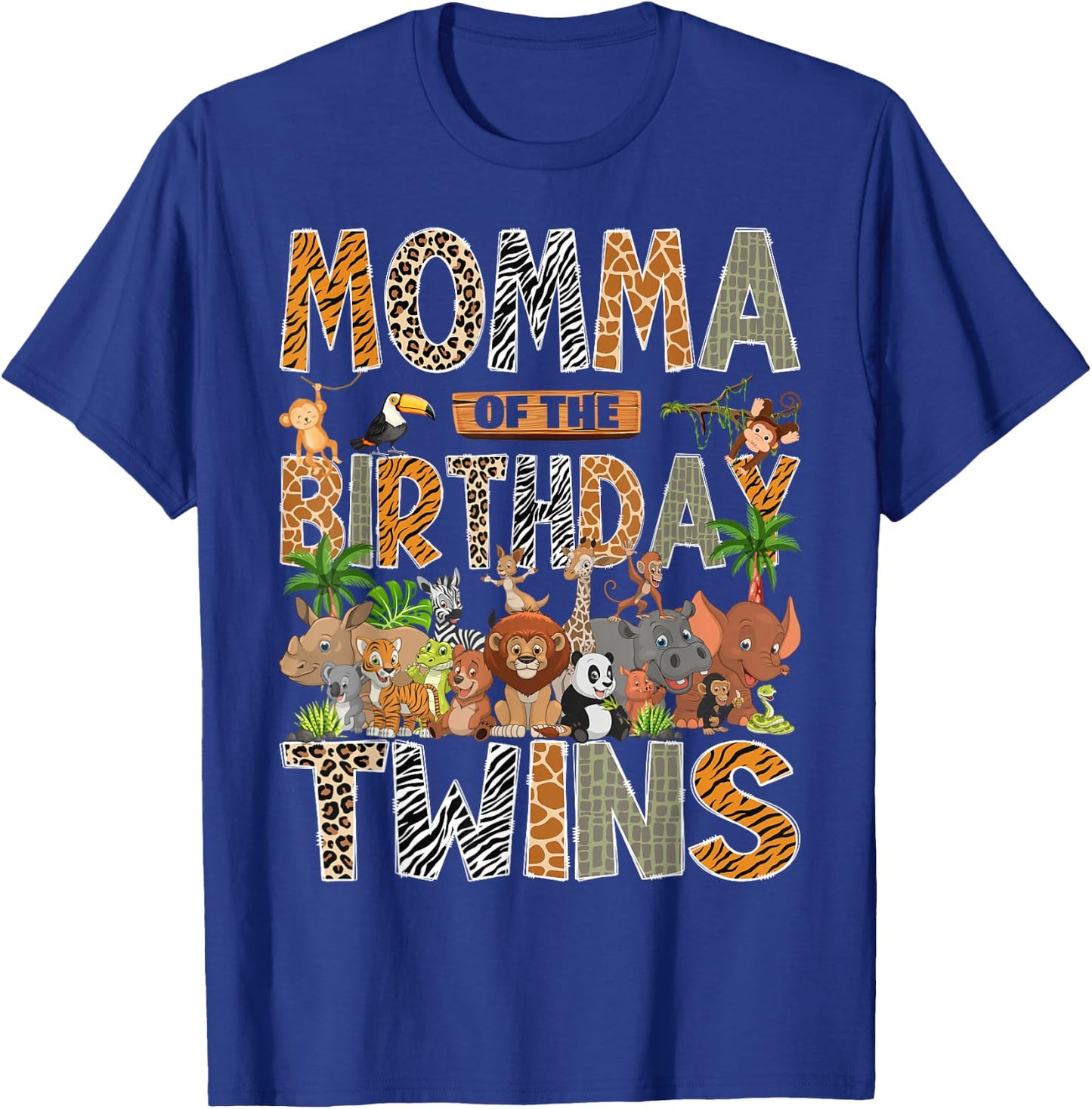 Momma of The Birthday Twins Safari Wild One Zoo Animal T-Shirt - T-Shirt | Royal