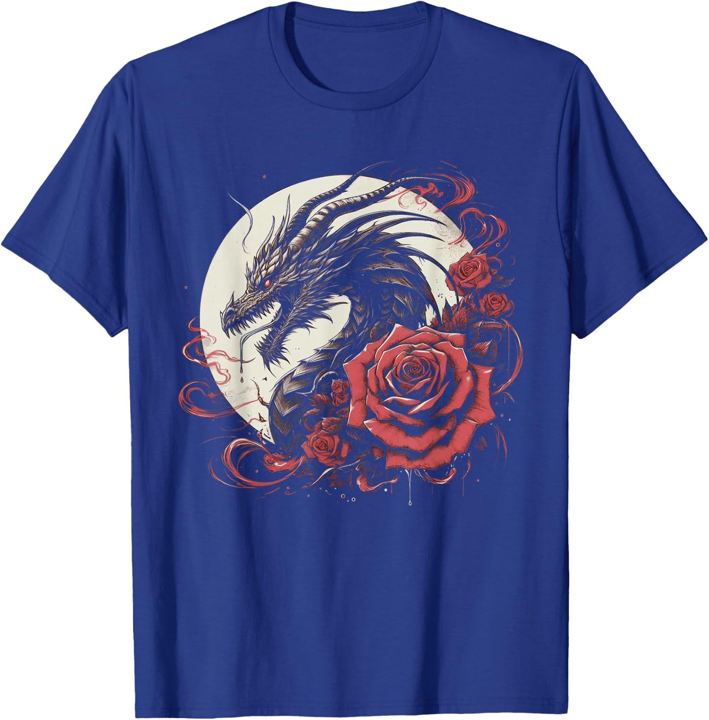 Dragon With Roses And Full Moon Dark Art T-Shirt - T-Shirt | Royal