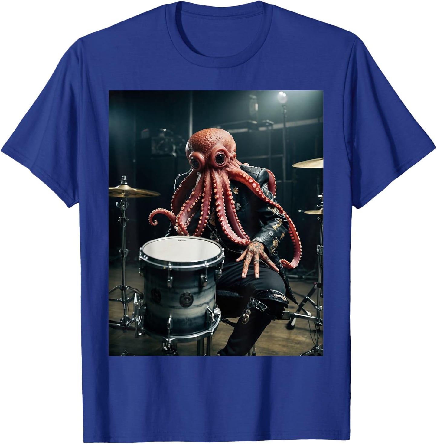 Punk Rock Octopus Head Heavy Metal Drums Leather Jacket Cool T-Shirt - T-Shirt | Royal