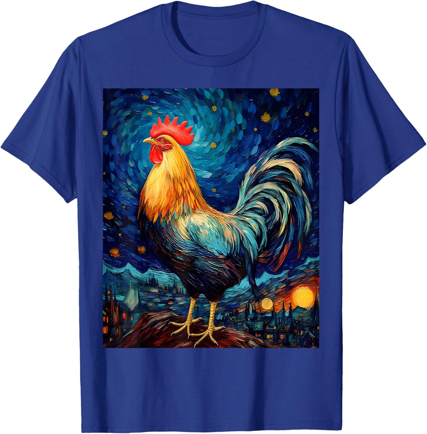 Surreal Starry Night Rooster T-Shirt - T-Shirt | Royal