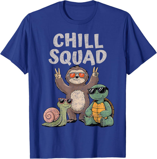 Funny Snail Sloth Turtle Chill Squad Gang Group Team Party T-Shirt - T-Shirt | Royal