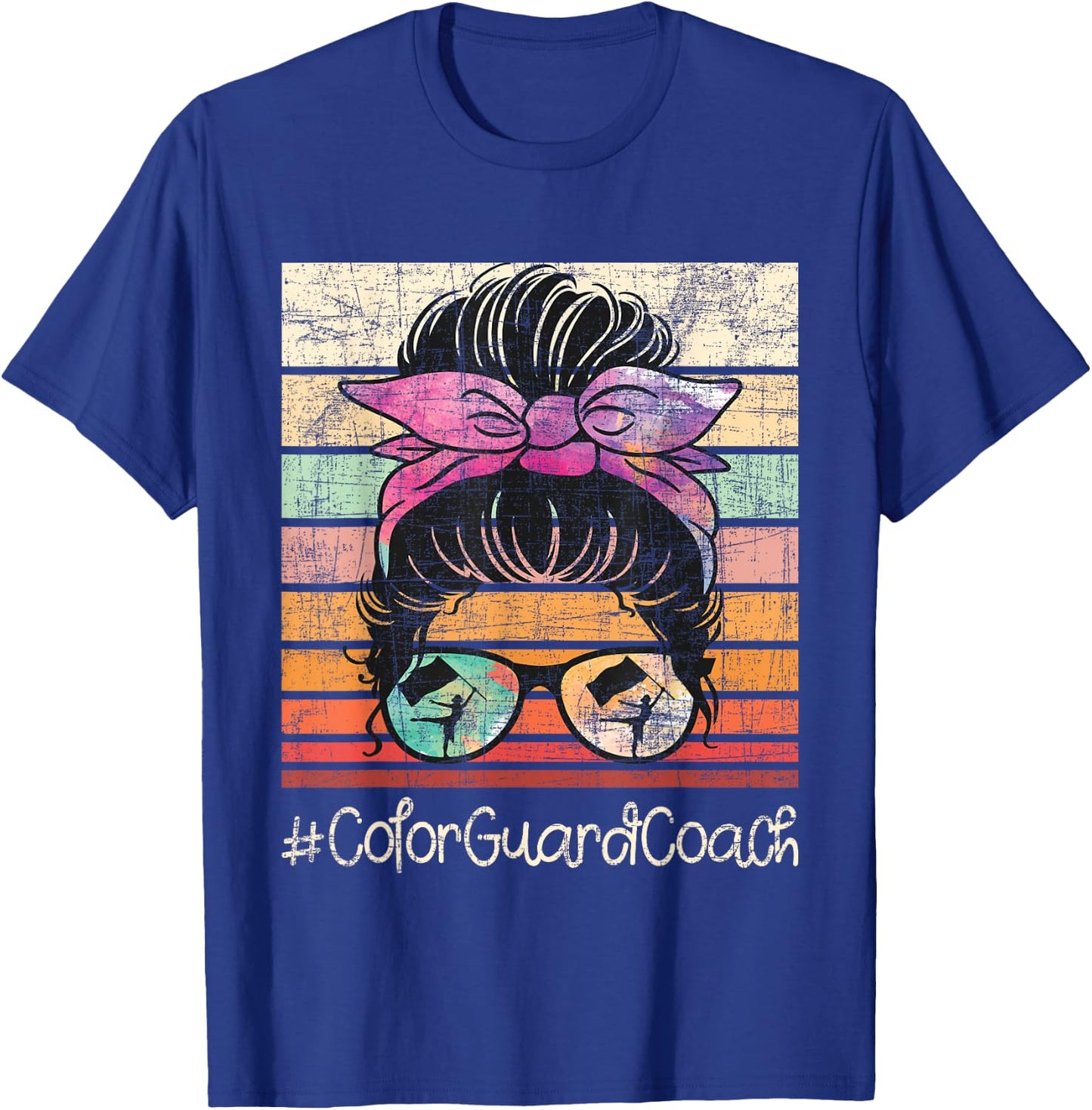 Colorguard Coach - Messy Bun Hair Marching Band Flag Tossing T-Shirt - T-Shirt | Royal