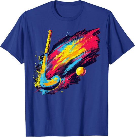Colourful Painted Field Hockey Stick on Artistic Field Hockey , black T-Shirt - T-Shirt | Royal