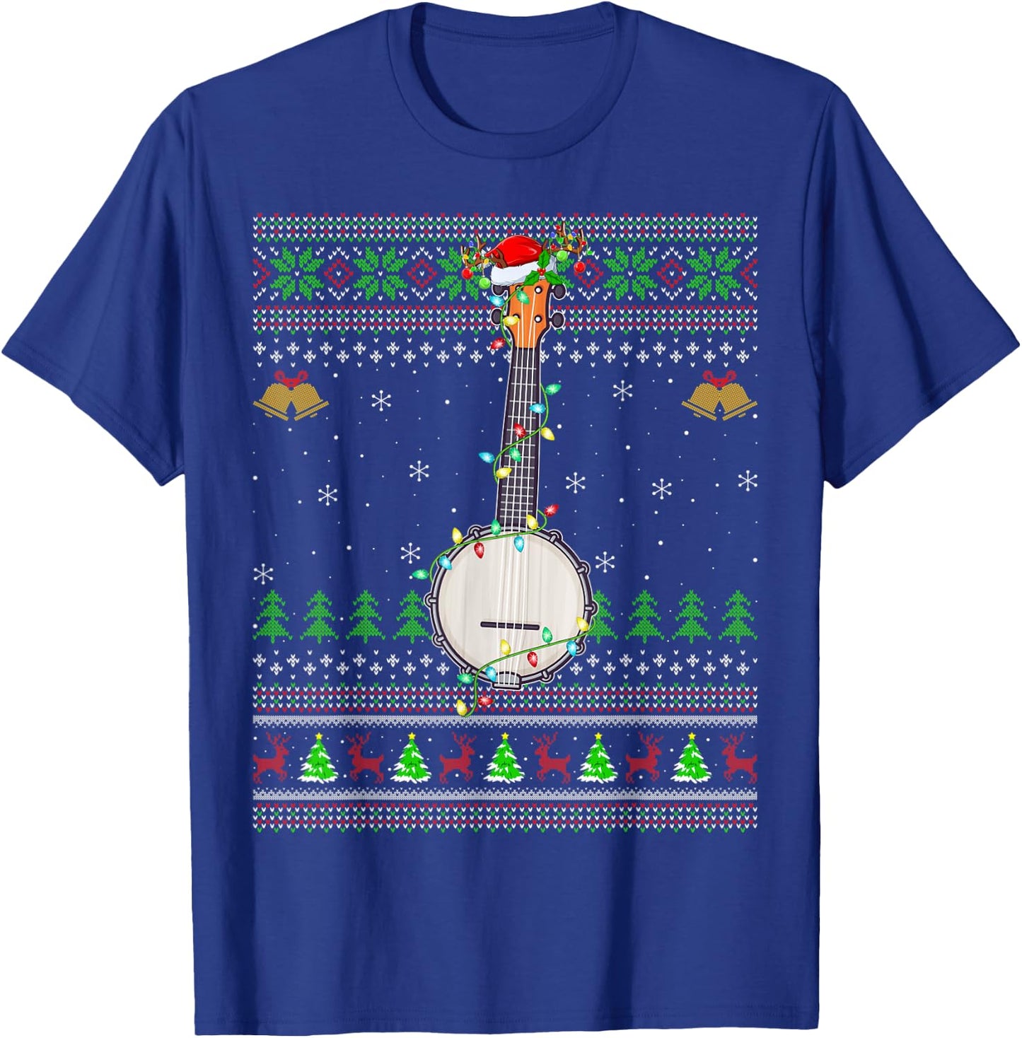 Ugly Banjo Xmas Lighting Santa Banjo Christmas T-Shirt - T-Shirt | Royal
