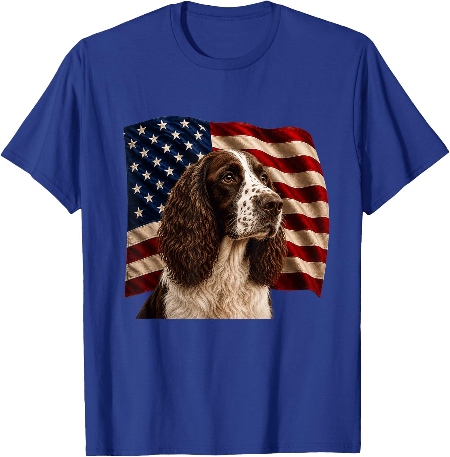 English Springer Spaniel Patriotic 4th July USA Flag Spaniel T-Shirt - T-Shirt | Royal