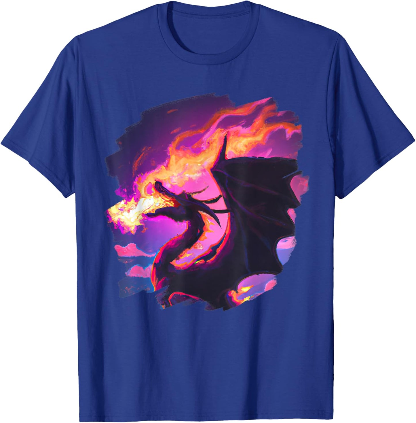 Cool Artistic Dragon Breathing Fire Magic Mythical Dragons T-Shirt - T-Shirt | Royal