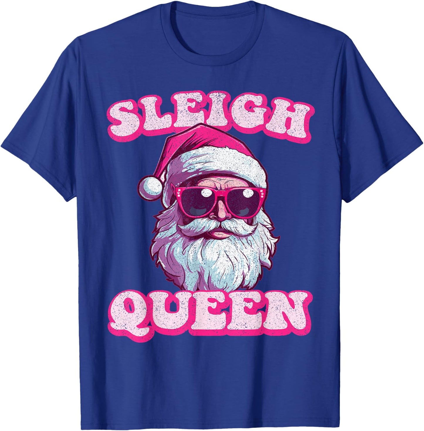 Groovy Retro Christmas Funny Pink Santa Sleigh Queen T-Shirt - T-Shirt | Royal