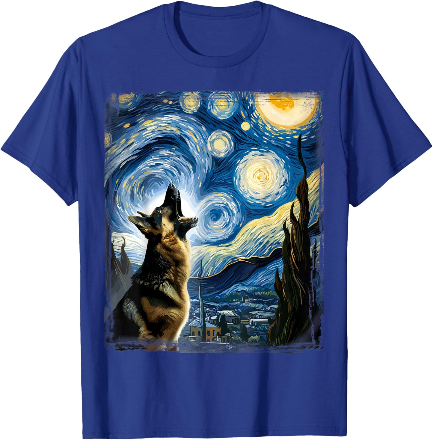Alsatian Dog Artistic Van Gogh Starry Night German Shepherd T-Shirt - T-Shirt | Royal