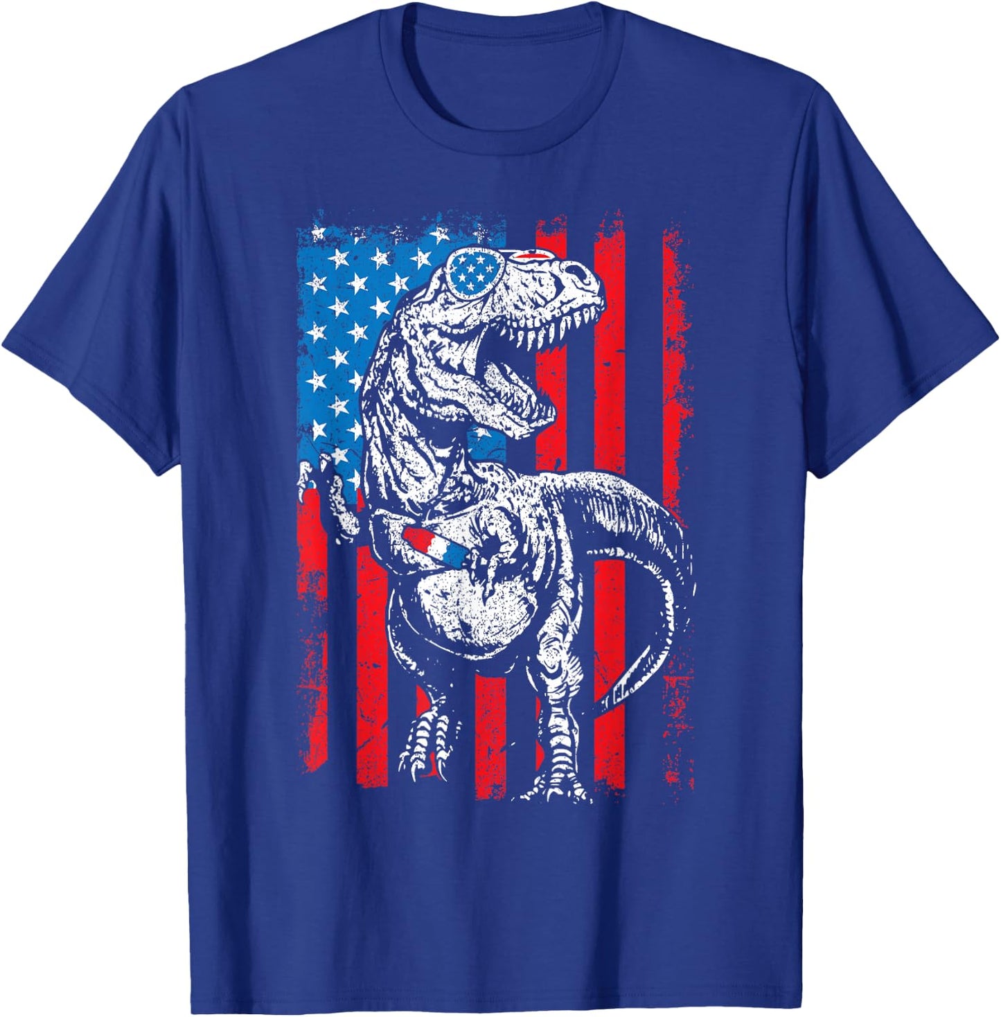 Trex Popsicle USA Flag Funny 4th Of July Dinosaur Gift T-Shirt - T-Shirt | Royal