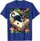 Enchanted Night: Mystical Feline Resting atop an Opened Book T-Shirt - T-Shirt | Royal