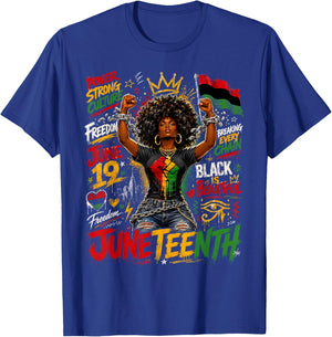 Juneteenth Afro Woman Breaking Every Chain Graffiti Freedom T-Shirt - T-Shirt | Royal