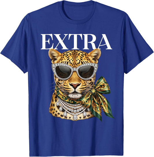 Extra Leopard with Sunglasses and Diamond Cool Funny T-Shirt - T-Shirt | Royal