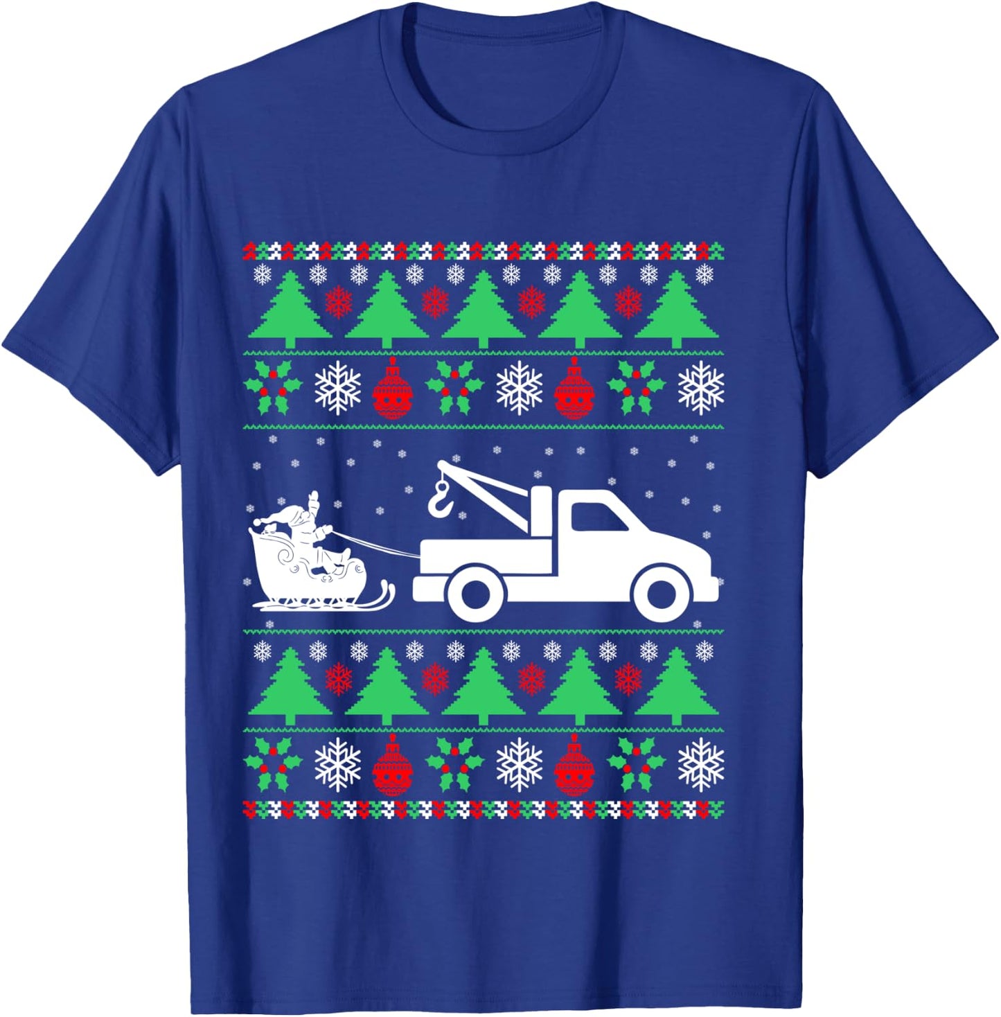 Santa Riding Sleigh Tow Truck Driver Christmas Ugly Sweater T-Shirt - T-Shirt | Royal