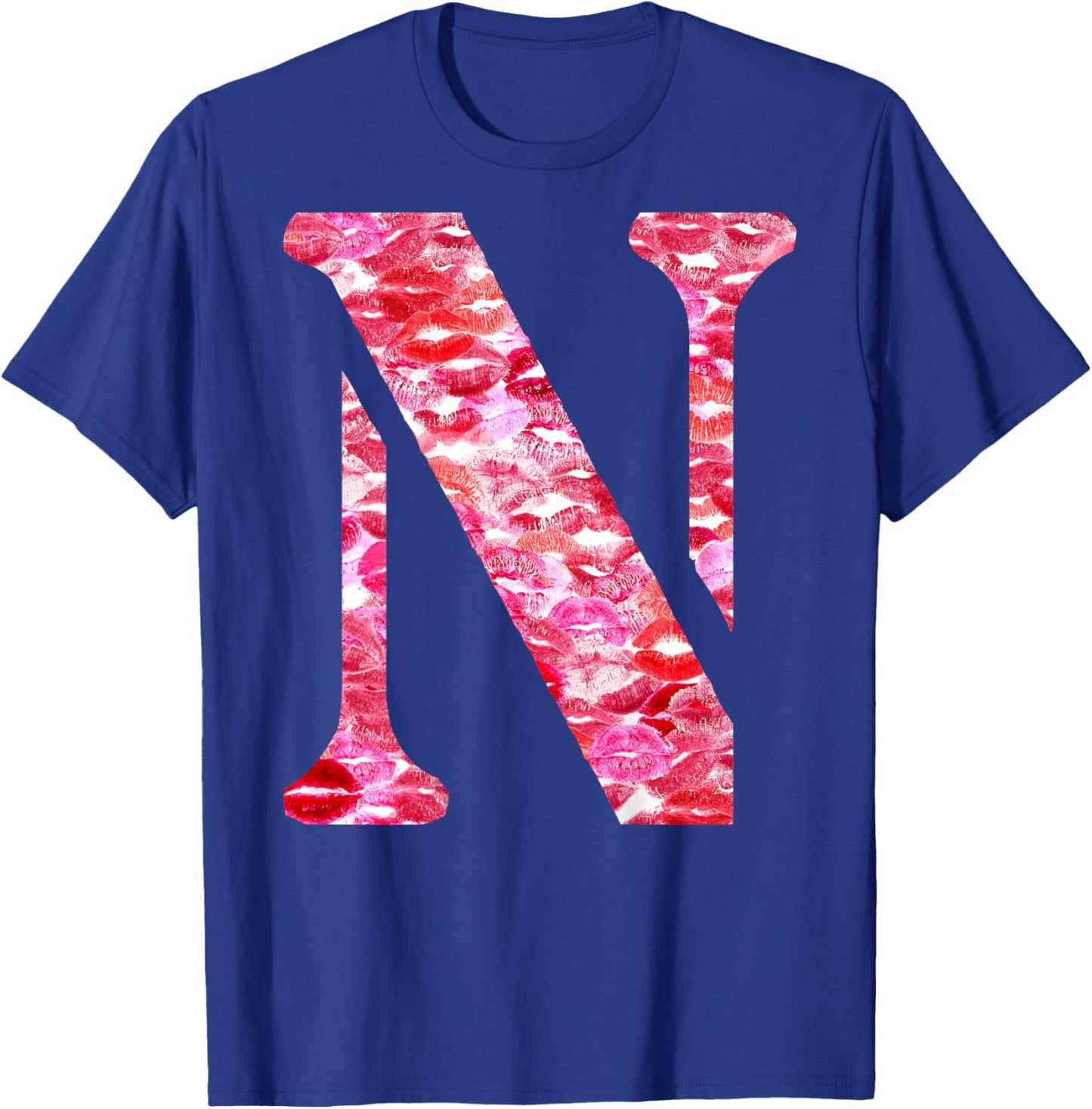 Back Print Only - Lipstick Kisses For Boyfriend Letter N , Black, S T-Shirt - T-Shirt | Royal