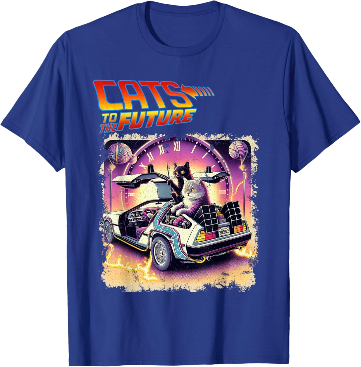 Cats To The Future 80s 90s Parody Pop Culture Funny Cats , Black, S T-Shirt - T-Shirt | Royal