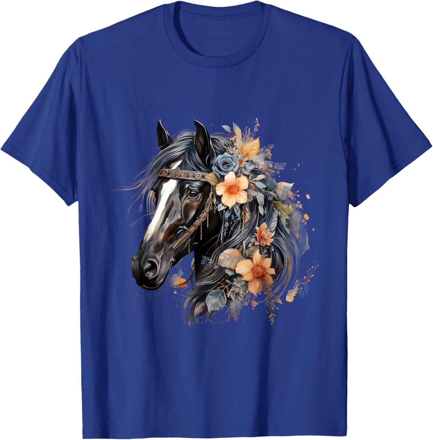 Floral Wild Horse Country Horse Riding , Small, Black T-Shirt - T-Shirt | Royal