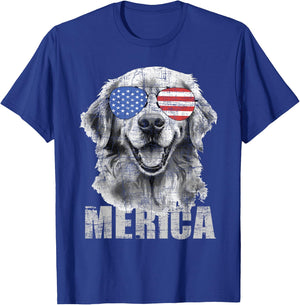 Merica - Patriotic American Flag Golden Retriever Dog Lover T-Shirt - T-Shirt | Royal