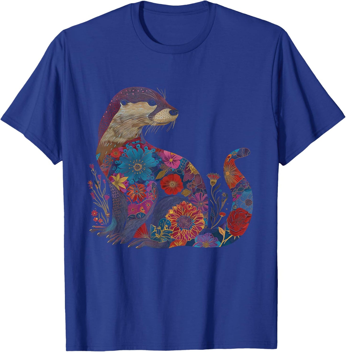 Otter Floral Artwork Vintage Flowers Cute Sea Otter T-Shirt - T-Shirt | Royal