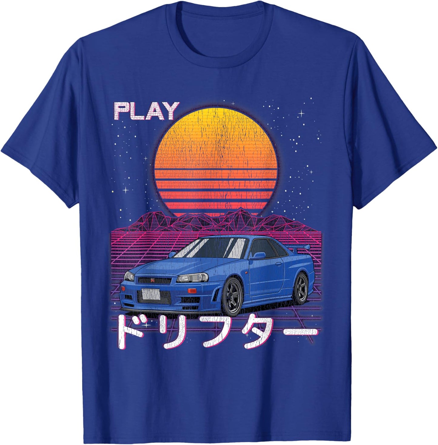 JDM Import Tuner Drift Car Street Racing Synthwave Aesthetic T-Shirt - T-Shirt | Royal