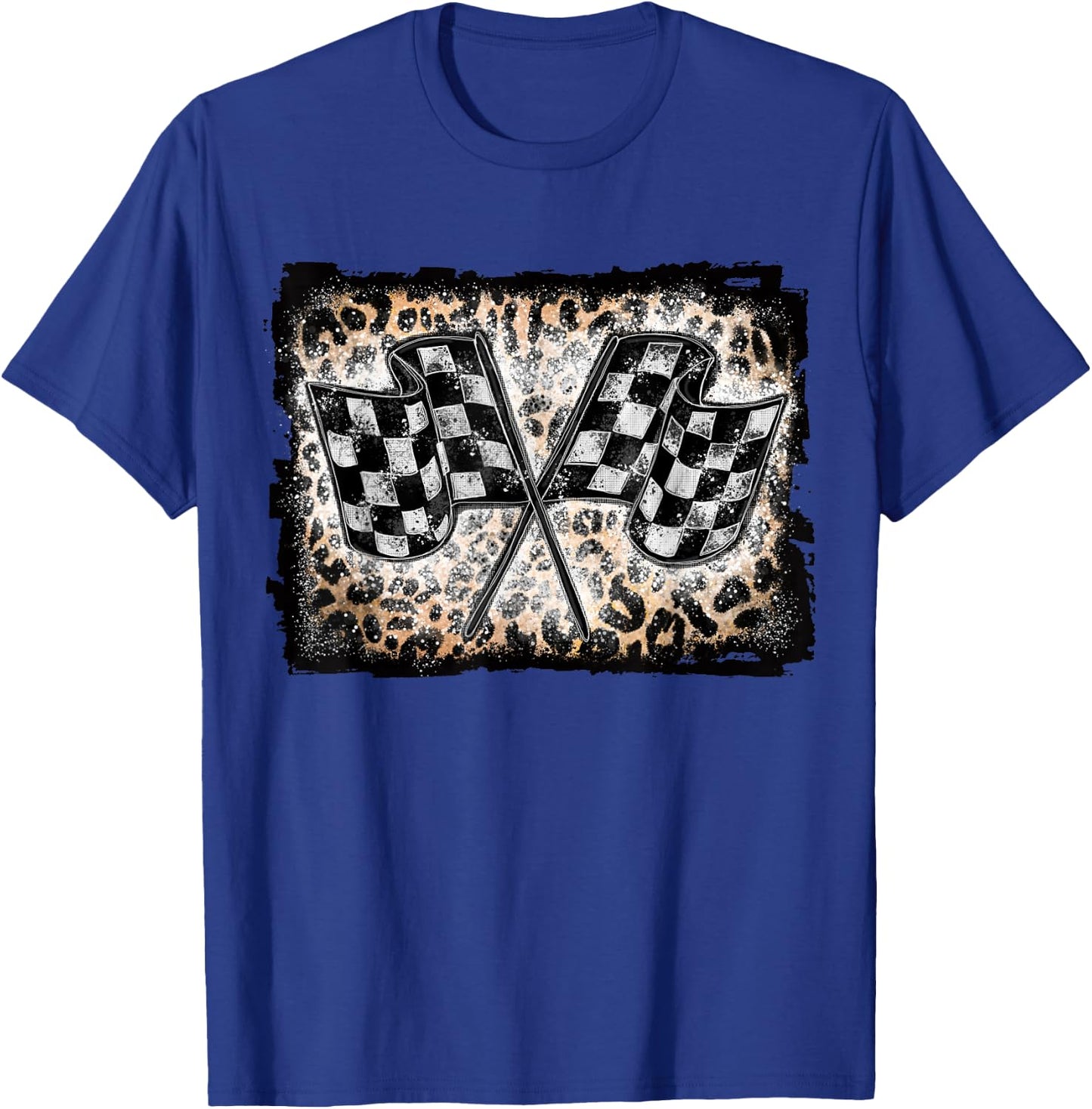 Racing Flags Racer Checkered Race Leopard Vintage Grunge T-Shirt - T-Shirt | Royal