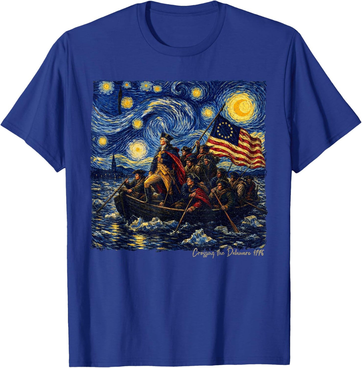 Crossing The Delaware Starry Night in Van Gogh Art 1776 T-Shirt - T-Shirt | Royal
