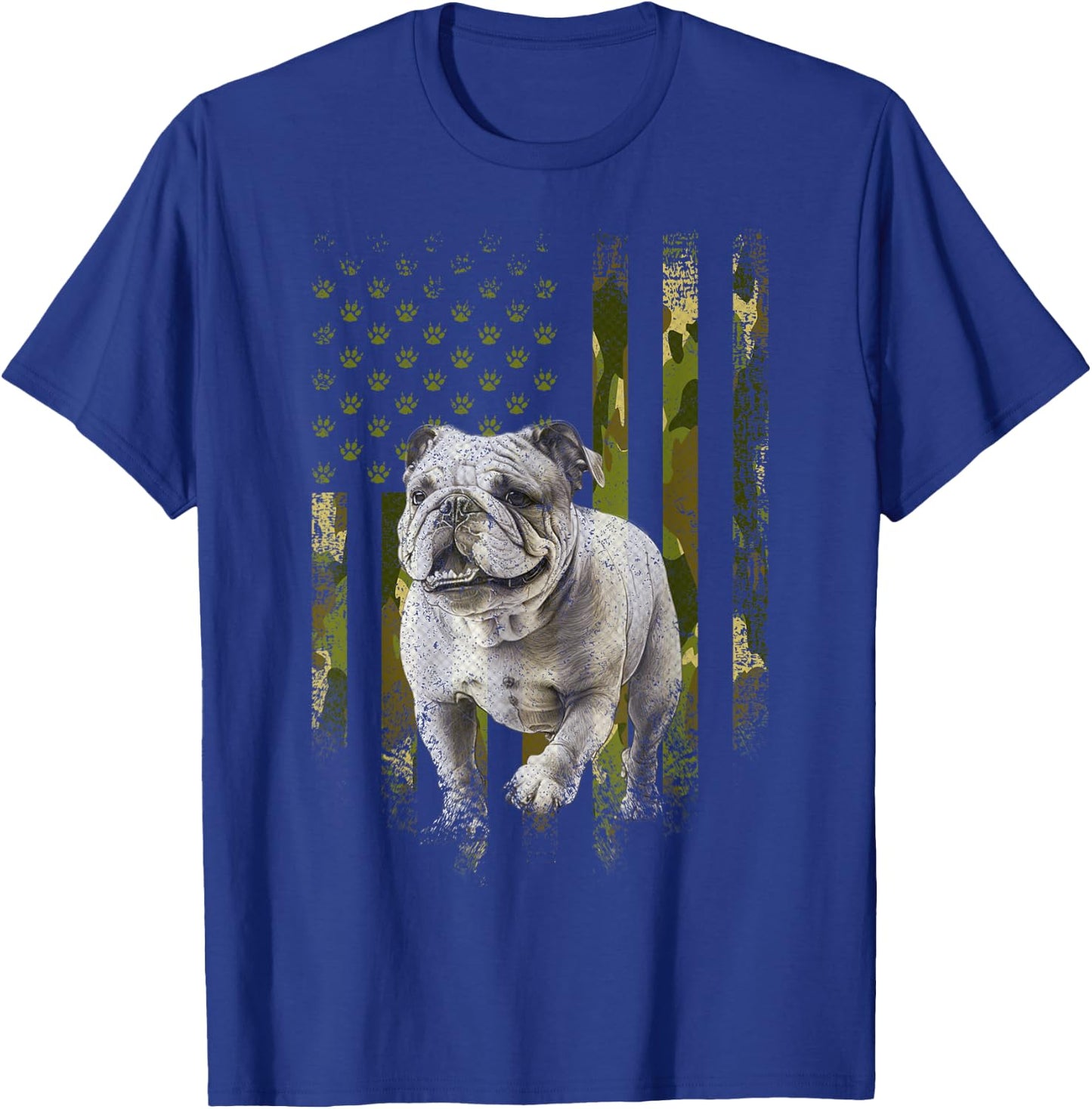 Vintage Camouflage USA Camo Flag Bulldog 4th Of July Women Kids Men T-Shirt - T-Shirt | Royal