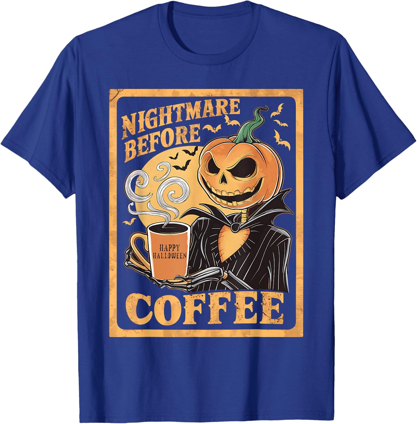 Nightmare Before Coffee Christmas Skeleton Funny Halloween T-Shirt - T-Shirt | Royal