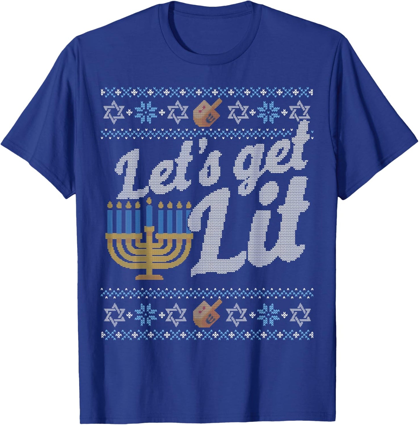 Funny Ugly Hanukkah Sweater Shirt Let's Get Lit drinking T-Shirt - T-Shirt | Royal