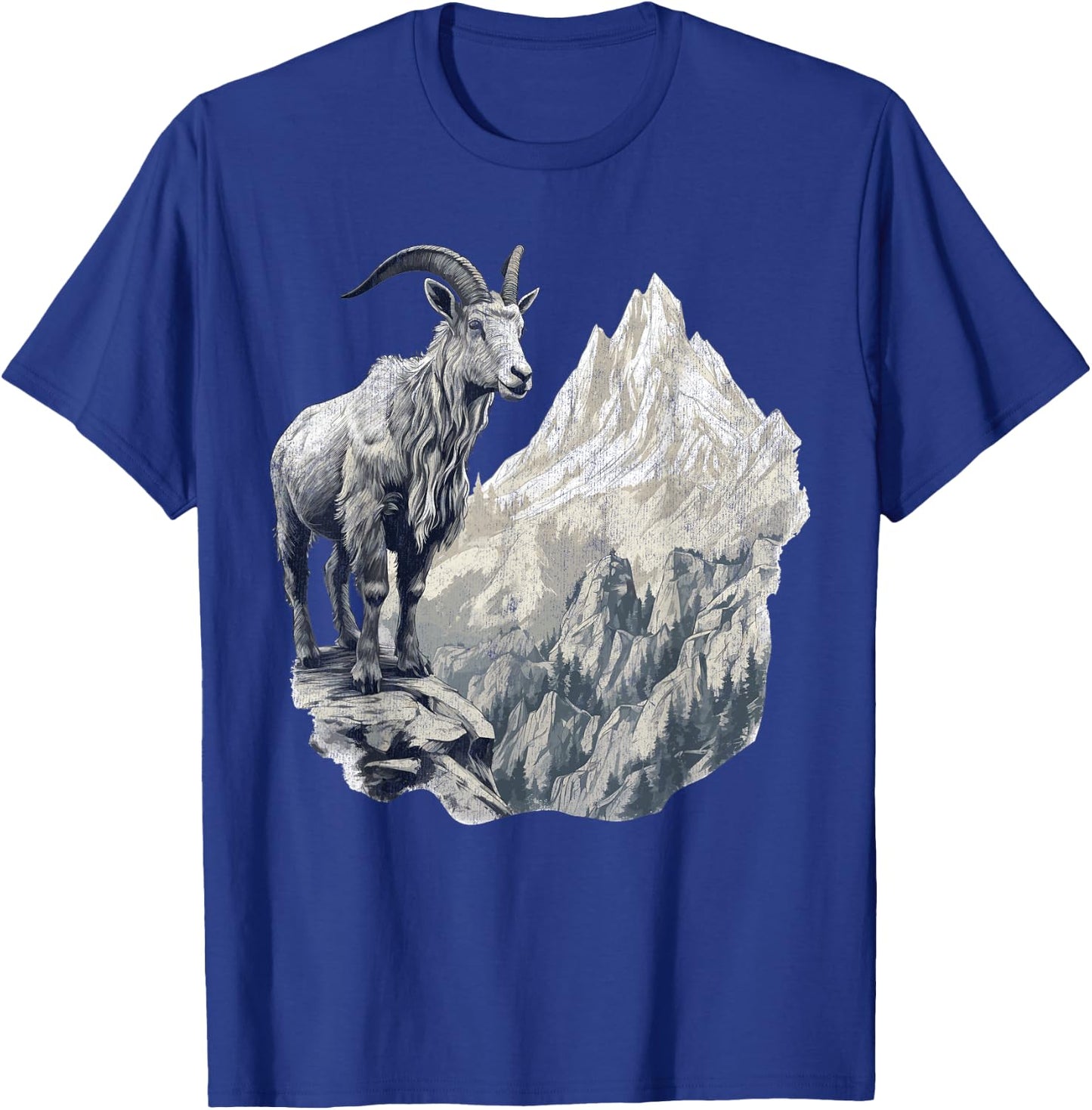 Mountain Goat with Scenic Landscape, Vintage Mountain Goat T-Shirt - T-Shirt | Royal