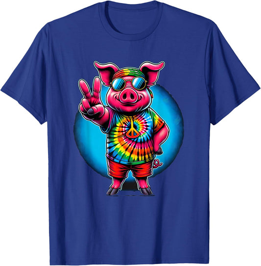 Peace Sign Tie Dye Pig T-Shirt - T-Shirt | Royal