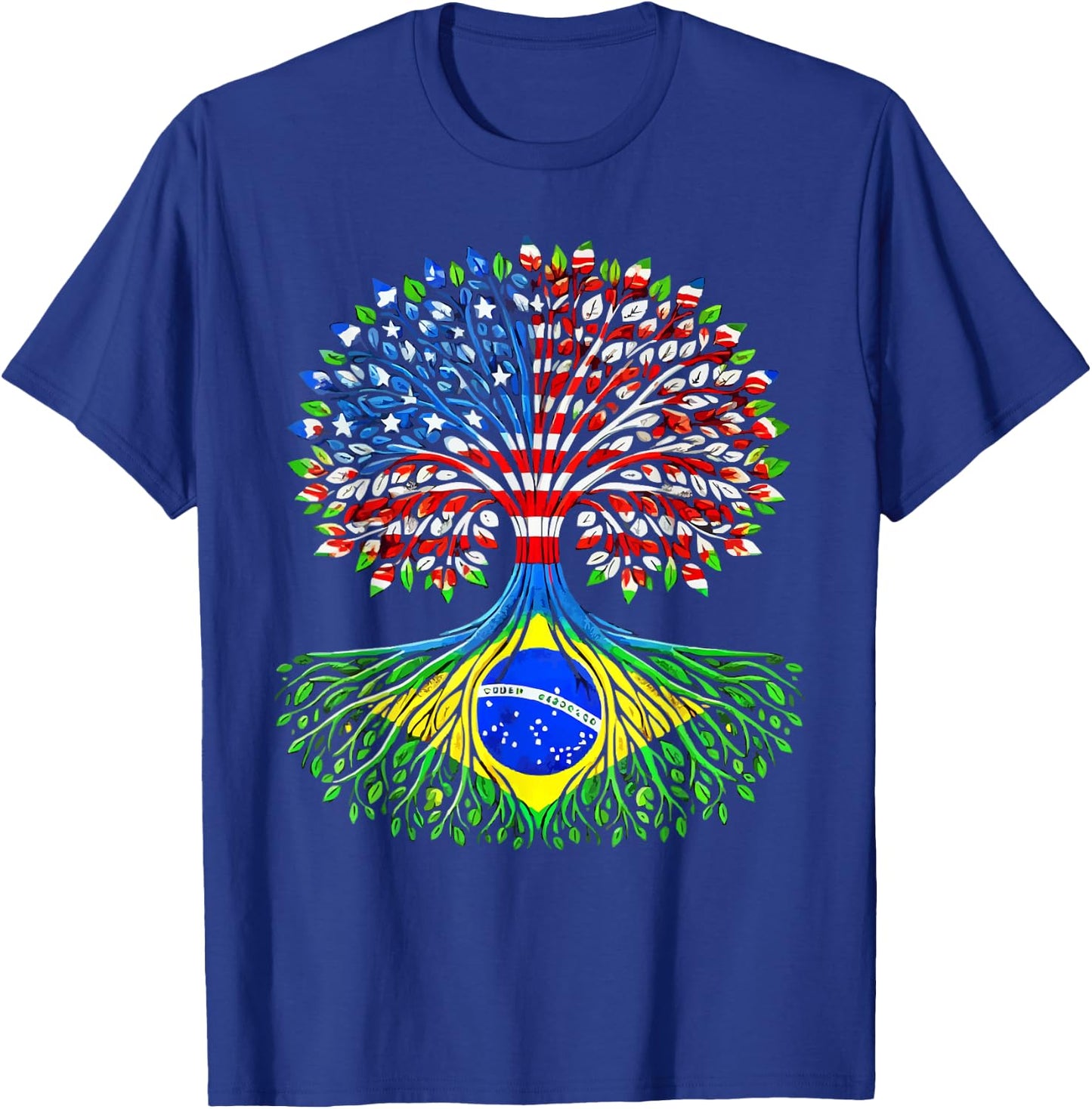 Half American Half Brazilian USA Flag Brazil America T-Shirt - T-Shirt | Royal