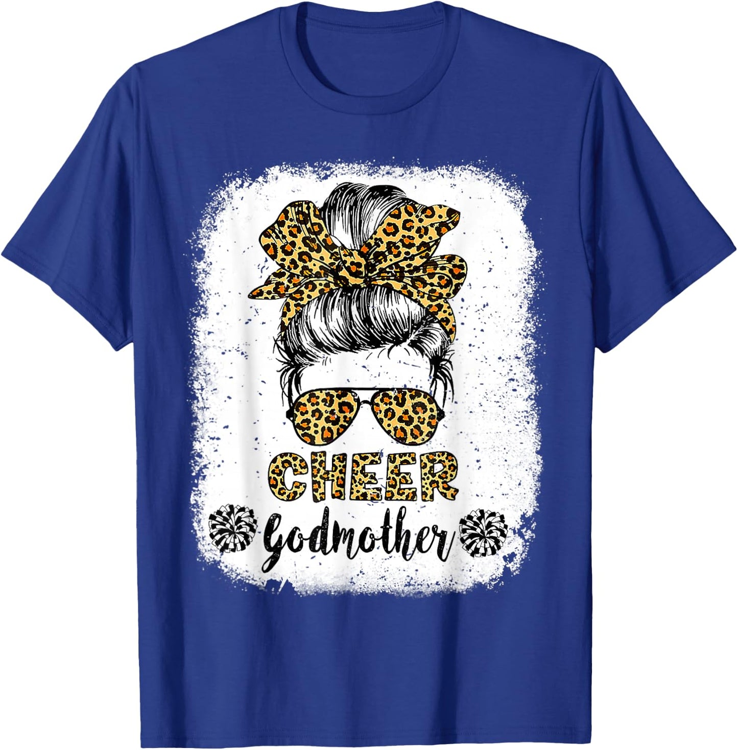 Cheer Godmother Leopard Messy Bun Cheerleader Bleached T-Shirt - T-Shirt | Royal