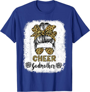 Cheer Godmother Leopard Messy Bun Cheerleader Bleached T-Shirt - T-Shirt | Royal