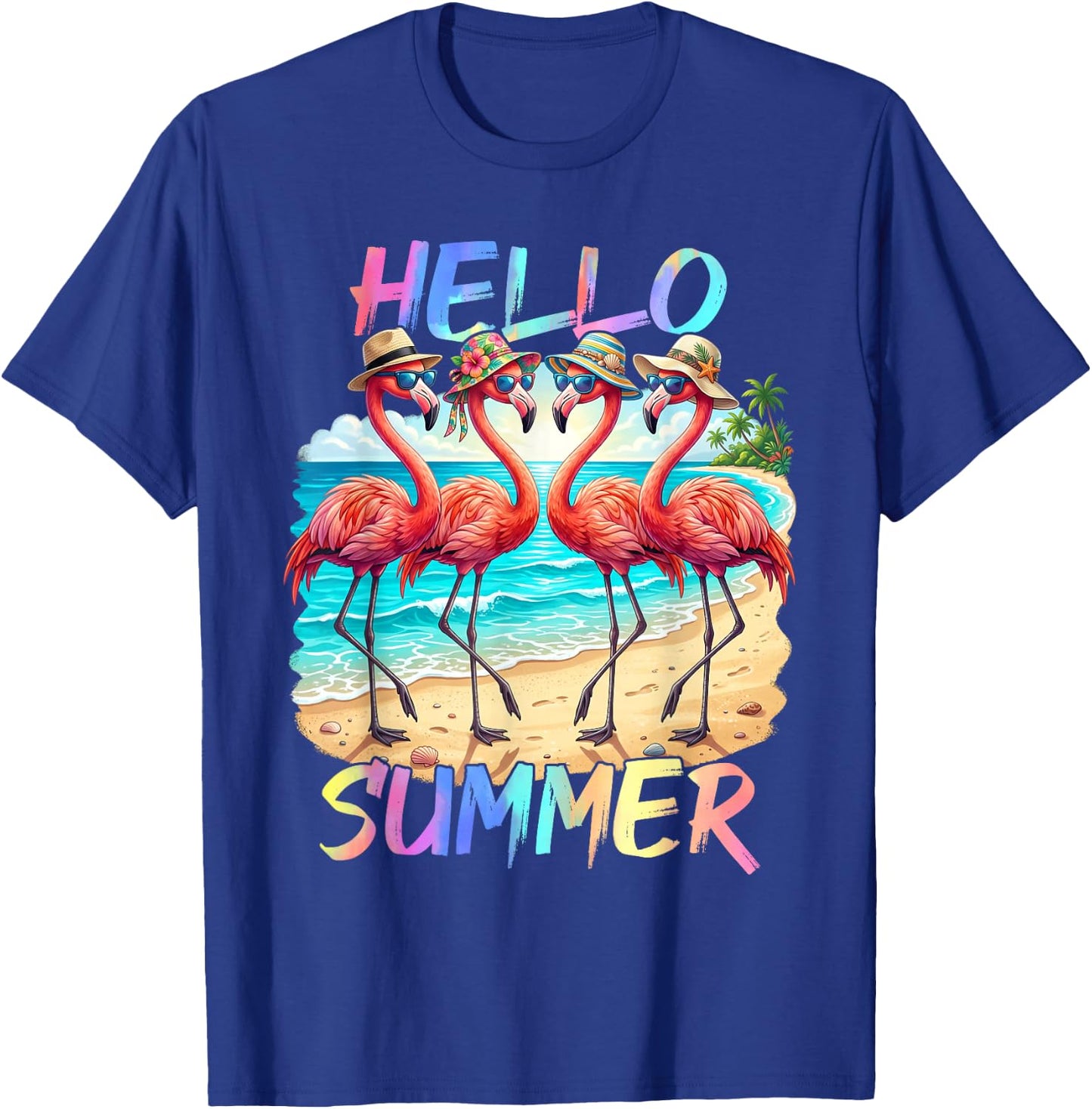 Hello Summer Flamingo Summer Vacation Family Matching T-Shirt - T-Shirt | Royal
