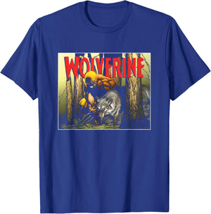 Marvel X-Men Wolverine Two Wolves Front Retro Big Poster T-Shirt - T-Shirt | Royal