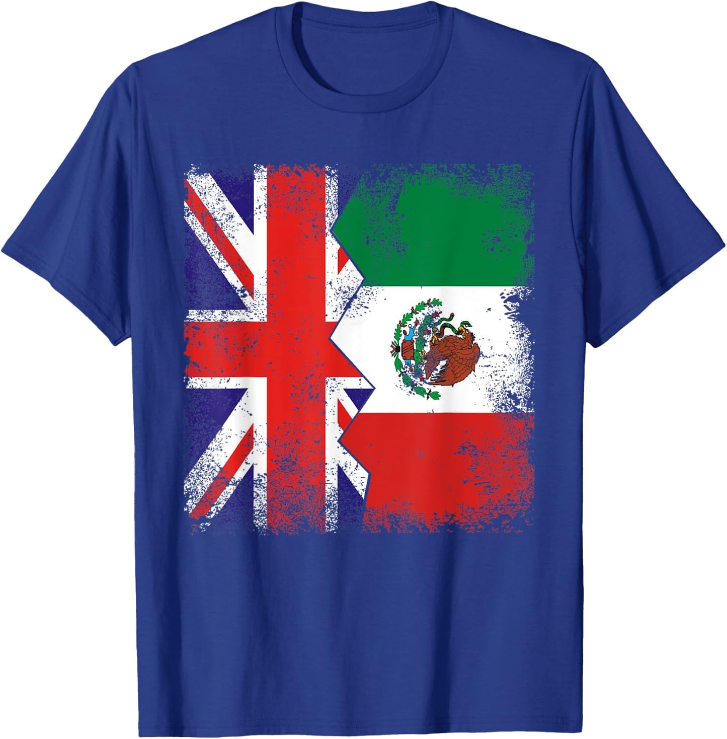 Mexican Roots | Half British Flags | UK Mexico Vintage T-Shirt - T-Shirt | Royal