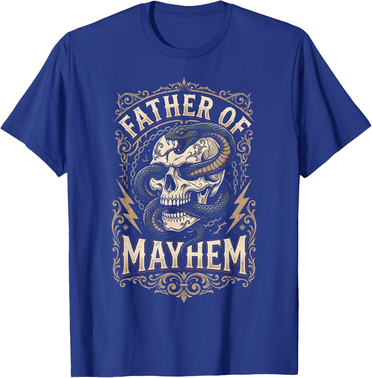 Father of Mayhem Vintage Gothic Skull and Snake Tattoo T-Shirt - T-Shirt | Royal