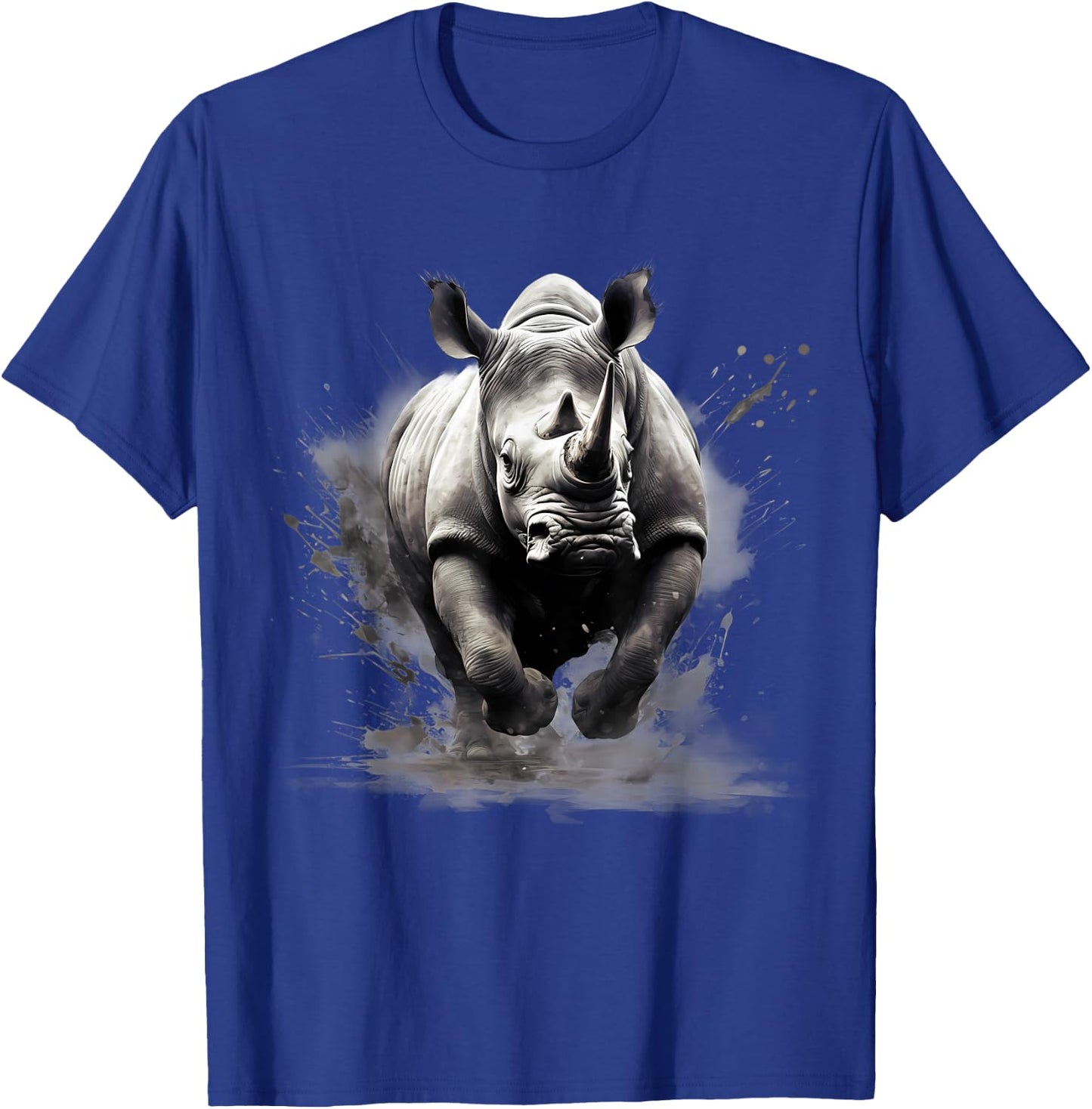 Rhino Animal Print Rhinoceros Wildlife Drawing Splash Motif T-Shirt - T-Shirt | Royal