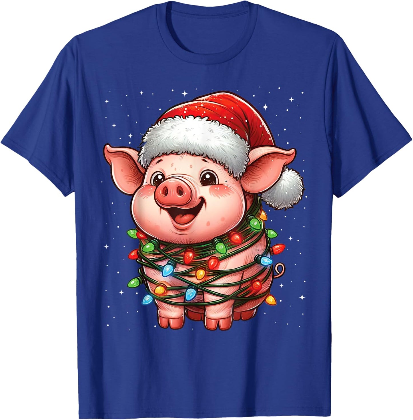 Pig Christmas Lights Santa Hat Xmas Snow T-Shirt - T-Shirt | Royal