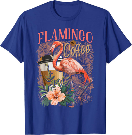 Flamingo Shirt Cute Floral Flamingo And Coffee Lover T-Shirt - T-Shirt | Royal
