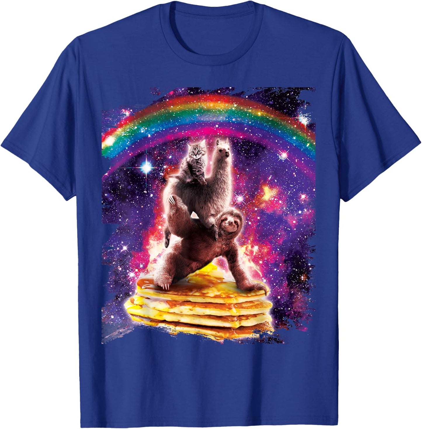 Space Cat Sloth Riding Pancakes T-Shirt - T-Shirt | Royal