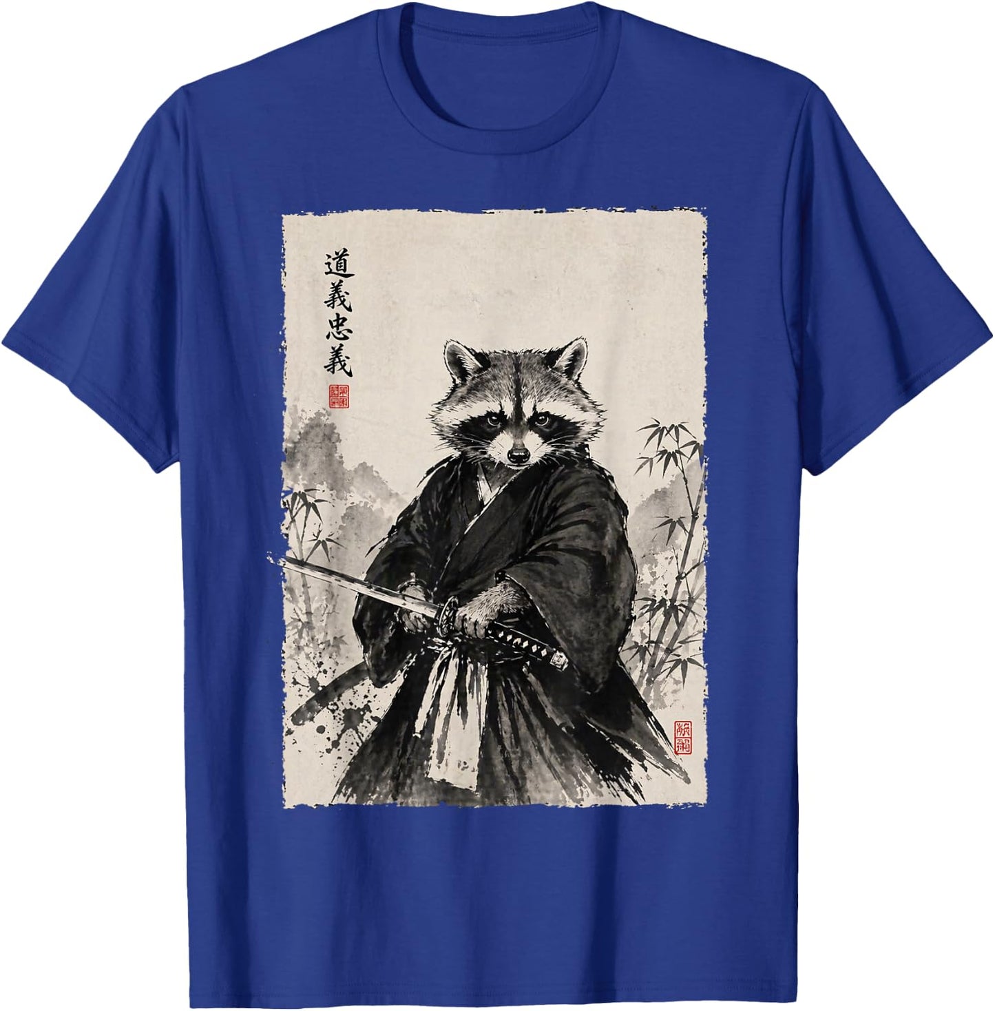 Samurai Raccoon Graphic Warrior Vintage Japanese Art Anime T-Shirt - T-Shirt | Royal