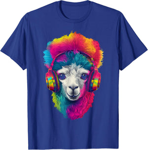 Alpaca Animal Headphones Art Motif Colorful Llama T-Shirt - T-Shirt | Royal