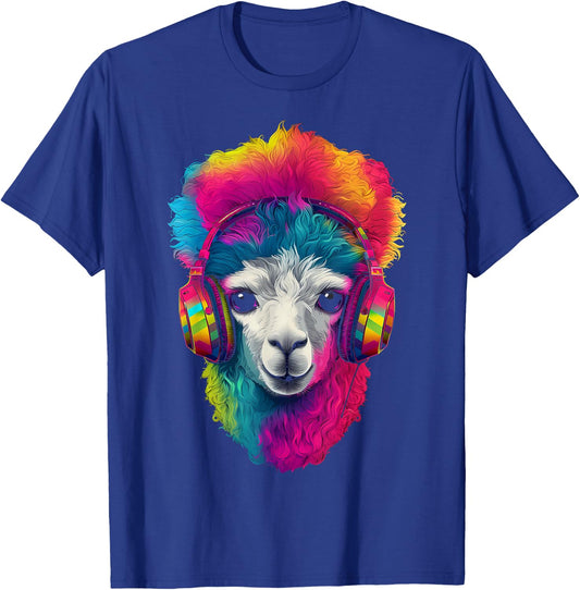 Alpaca Animal Headphones Art Motif Colorful Llama T-Shirt - T-Shirt | Royal